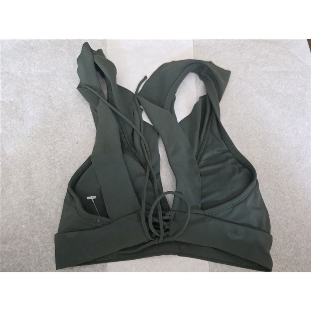 NWOT Robin Piccone Malia XS Olive GreenSolid Bikini Top Tie Back 123397 - Picture 2 of 4